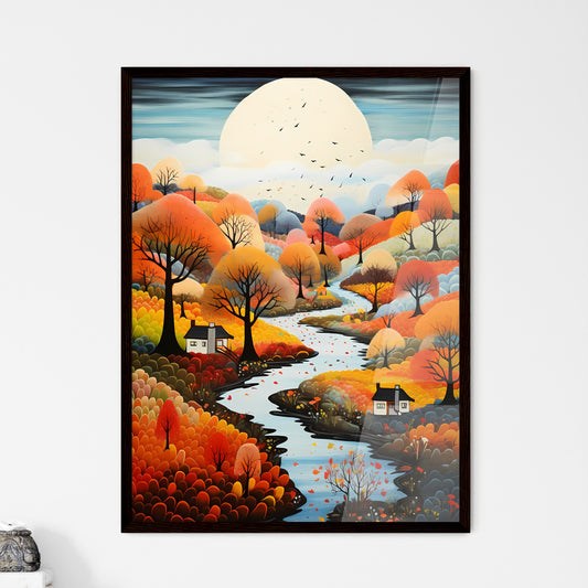 A Poster of autumn landscape - A Painting Of A River Running Through A Forest Default Title