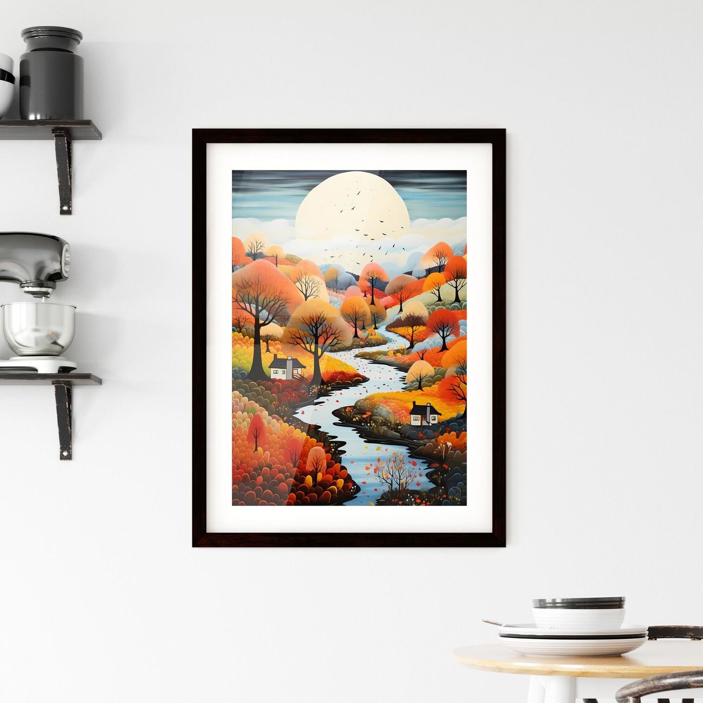 A Poster of autumn landscape - A Painting Of A River Running Through A Forest Default Title