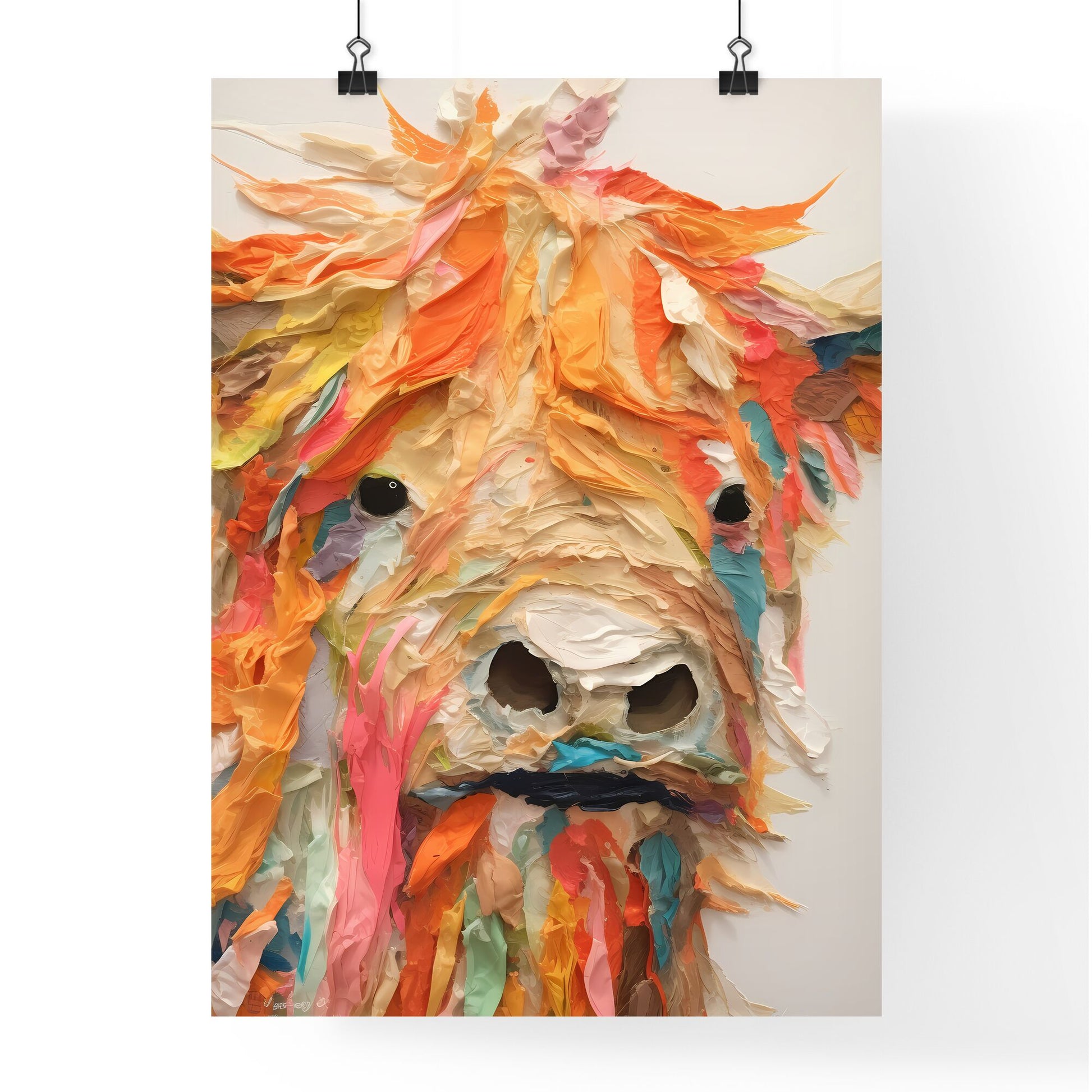 A Poster of Embroidery impasto painting highland cow - A Cow Made Out Of Pieces Of Fabric Default Title