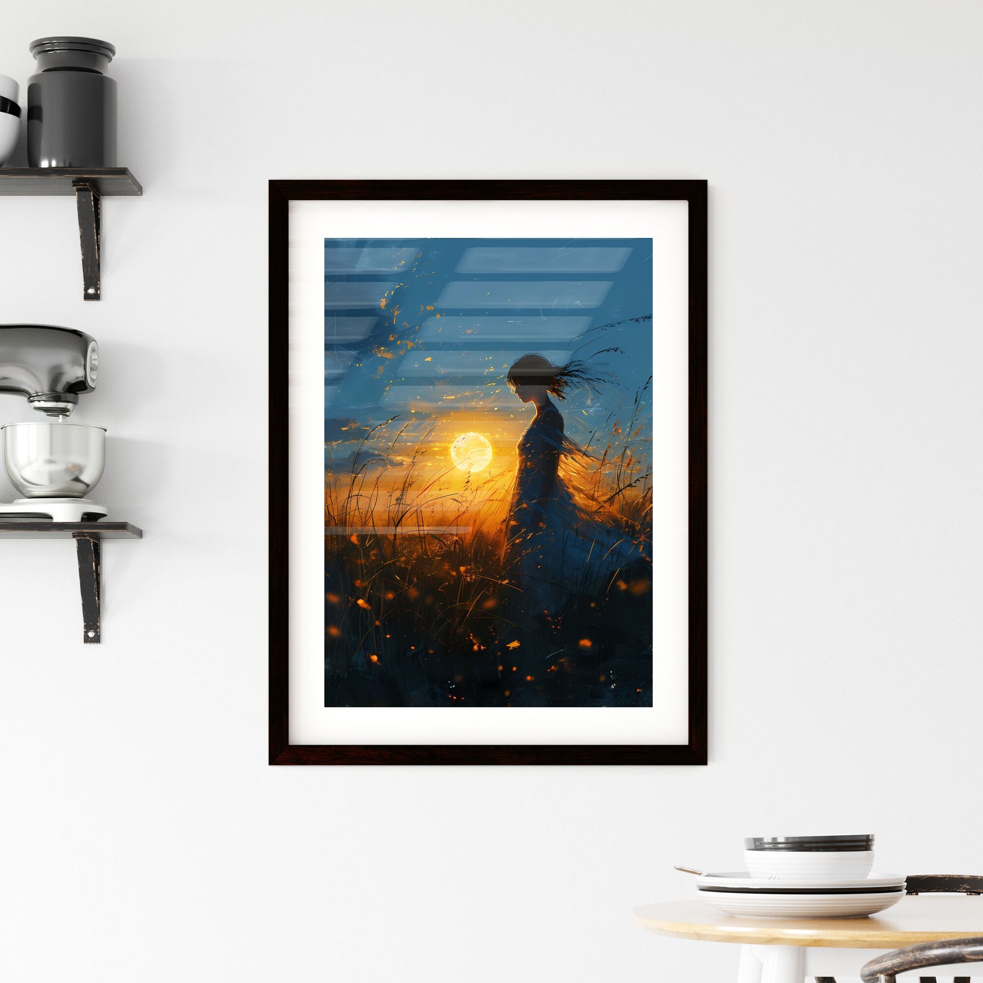 A Poster of a nocturne - A Woman In A Dress In A Field Of Tall Grass Default Title