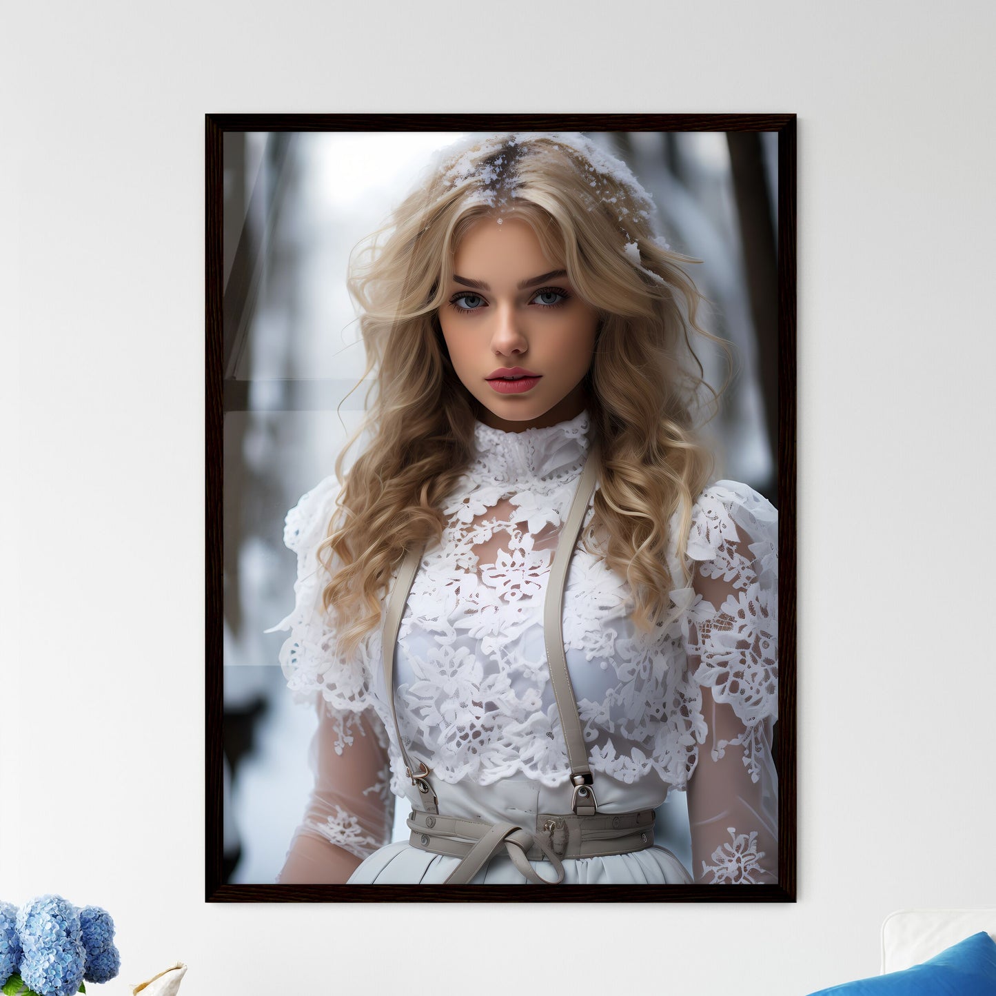 A Poster of In the cold season of snowflakes - Framed Art Print