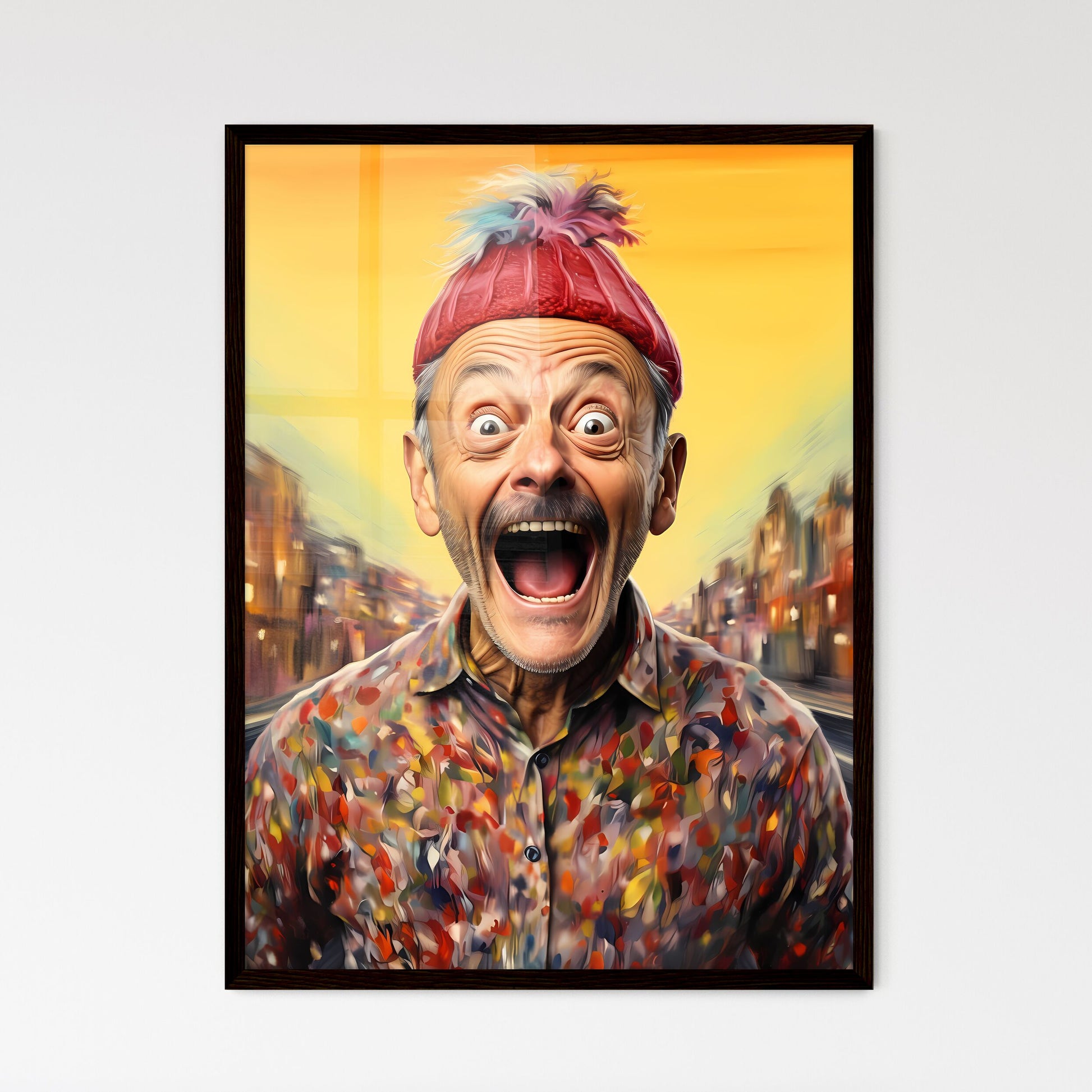 A Poster of happy suprised man wearing santa hat - A Man With His Mouth Open Default Title
