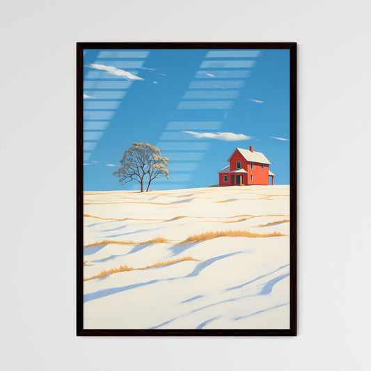 A Poster of prairie farmhouse buried in snow - A House In A Snowy Field Framed Art