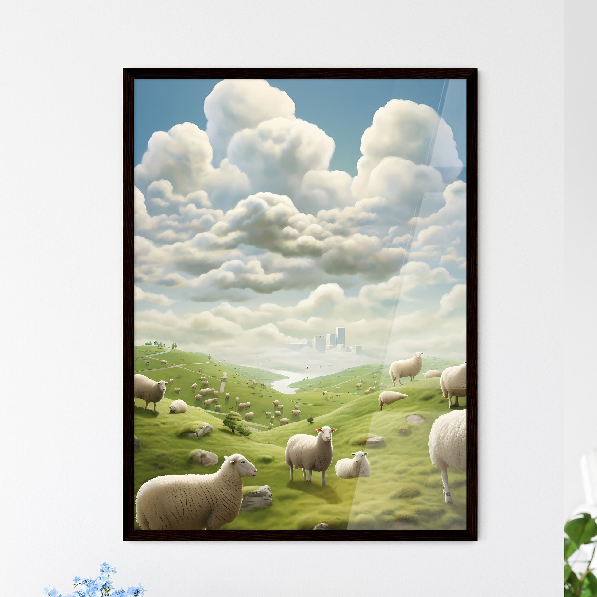A Poster of un ciel avec des moutons qui tombent  Wall Art