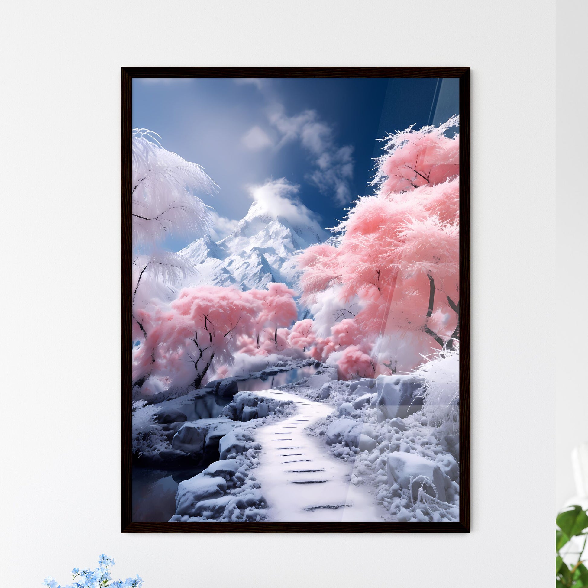 A Poster of A magnificent snow mountain - A  - Framed Art Print
