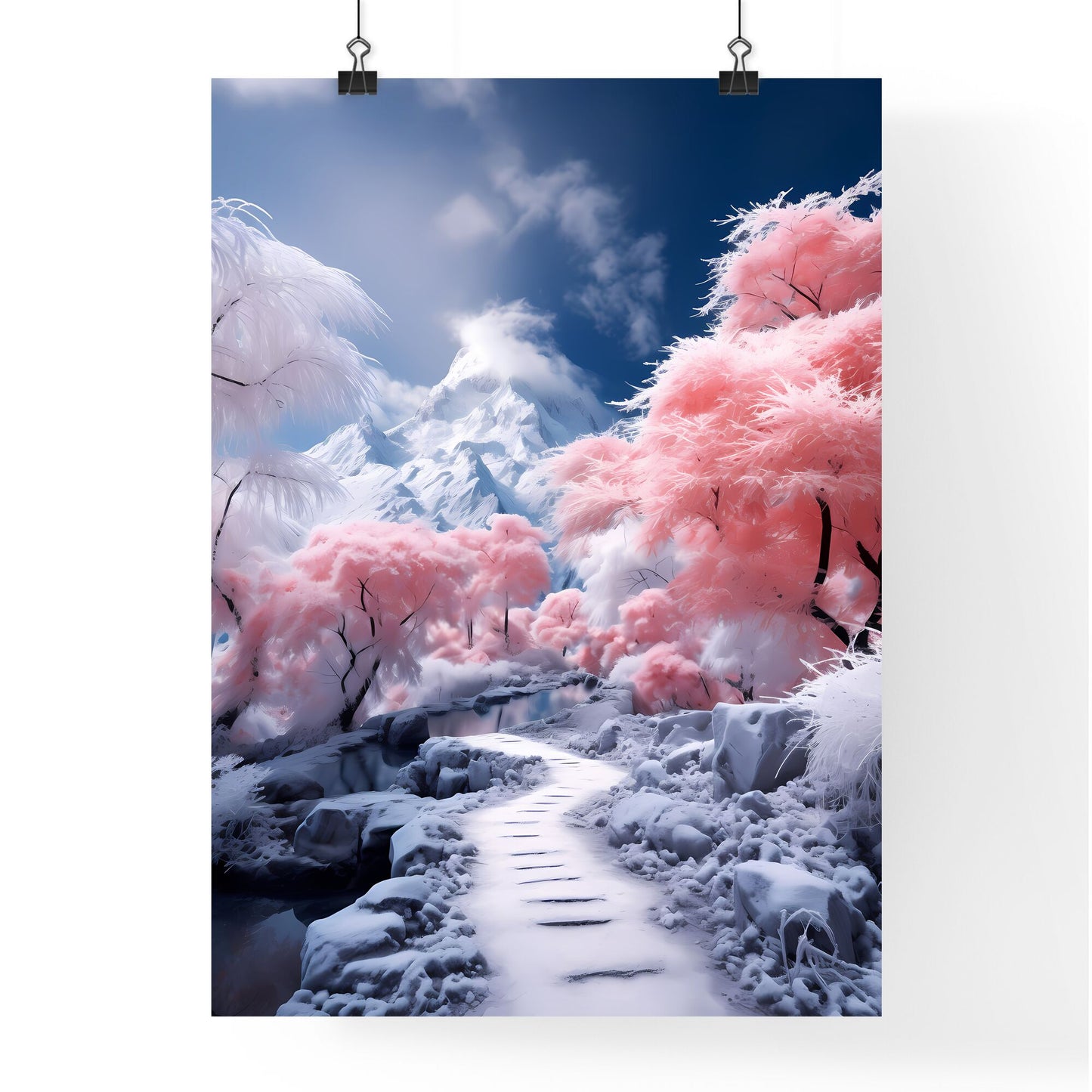 A Poster of A magnificent snow mountain - A Snowy Path Leading To A Mountain Default Title