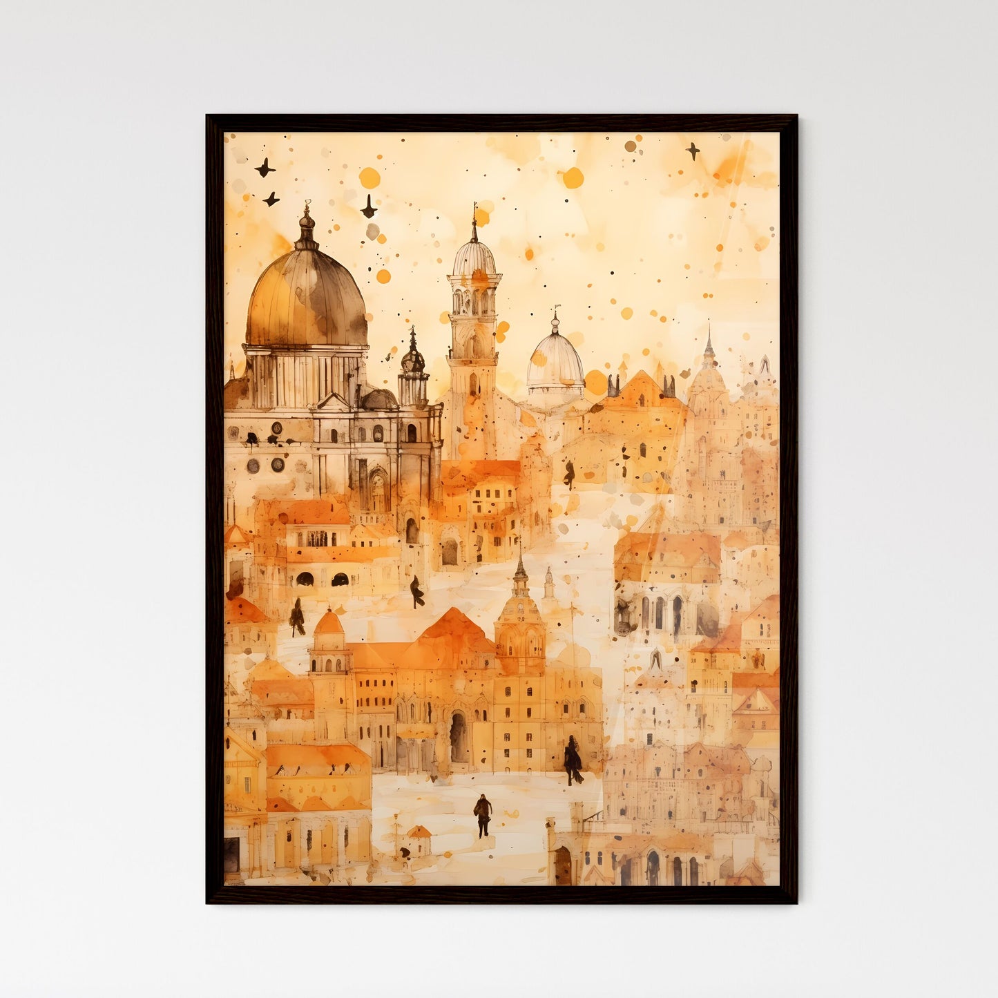 A Poster of christmas pattern background - A Watercolor Painting Of A City Framed Art