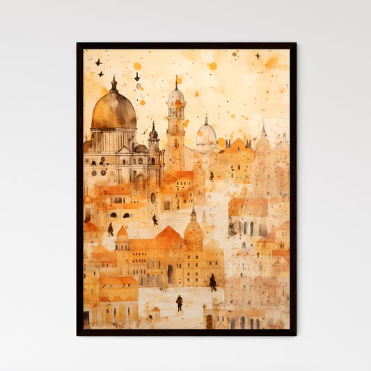 A Poster of christmas pattern background - A Watercolor Painting Of A City Framed Art