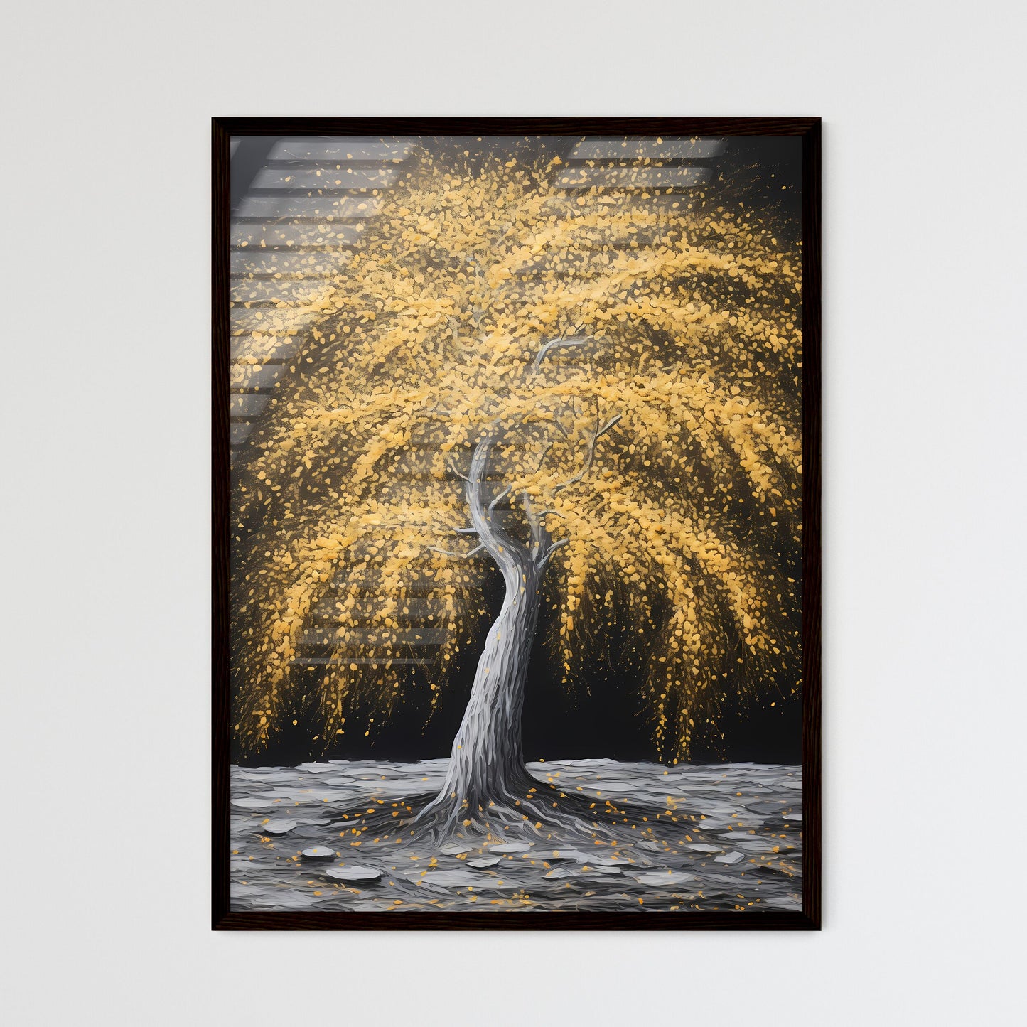 A Poster of an acrylic painting of a yellow  - Framed Art Print