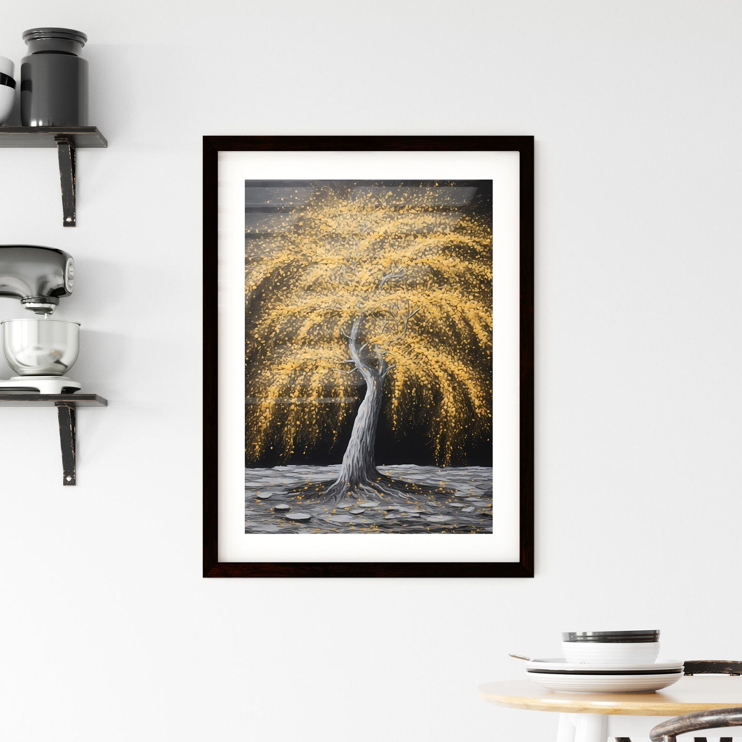 A Poster of an acrylic painting of a yellow willow tree - A Tree With Yellow Leaves Default Title