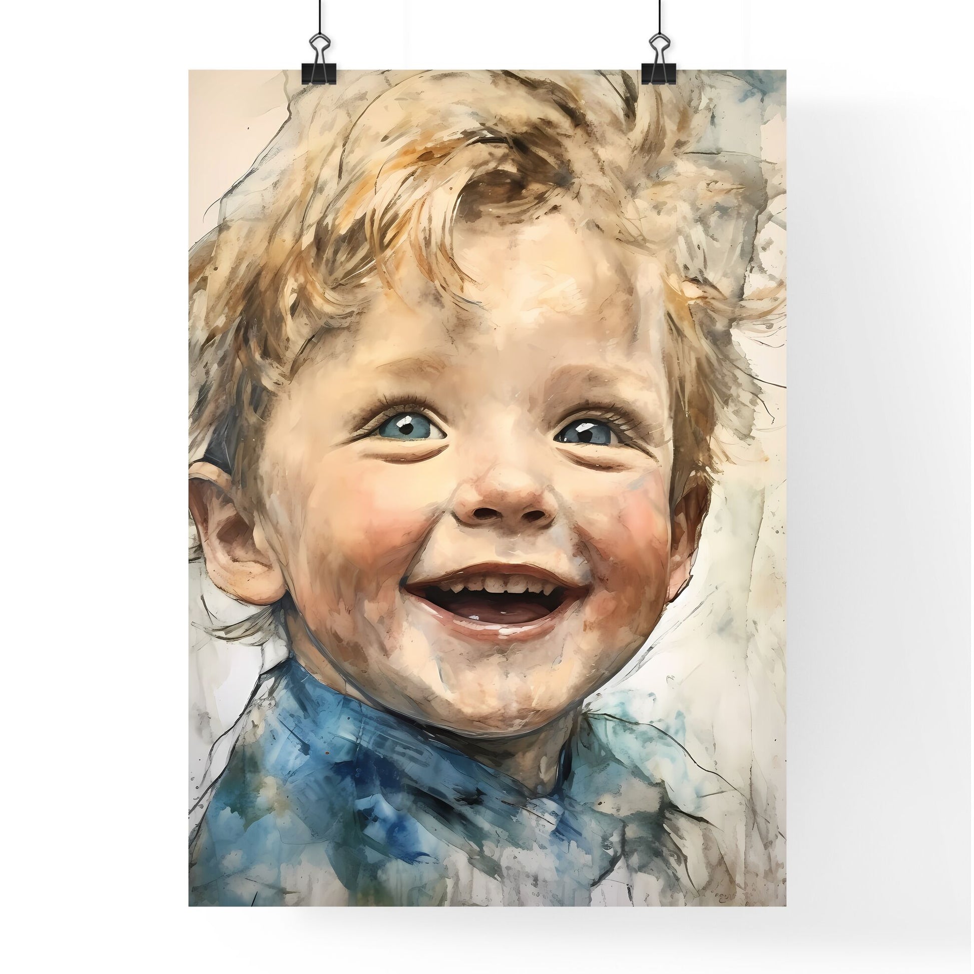 A Poster of beautiful baby with blue eyes smiling - A Close Up Of A Smiling Child Default Title