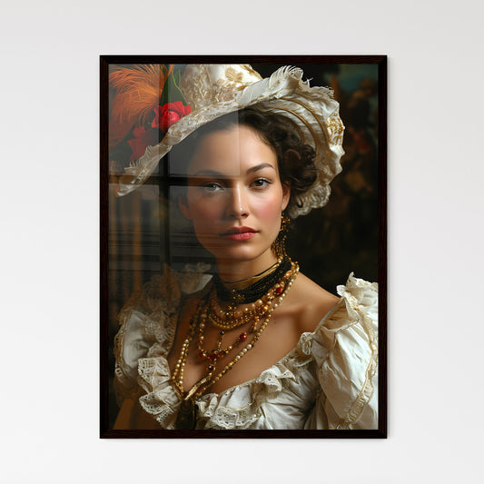 A Poster of a woman with feathers - A Woman  - Framed Art Print