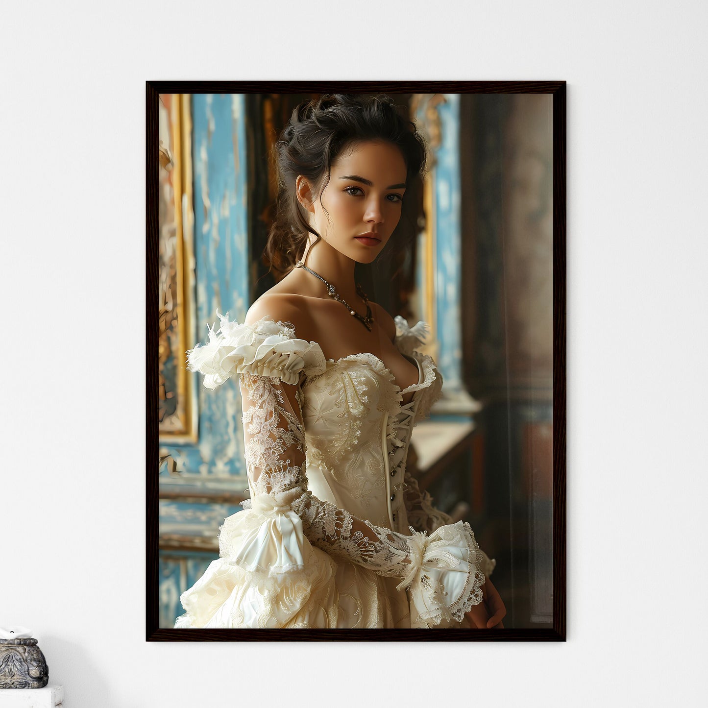 A Poster of a woman with feathers - A Woman  - Framed Art Print