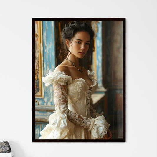 A Poster of a woman with feathers - A Woman  - Framed Art Print