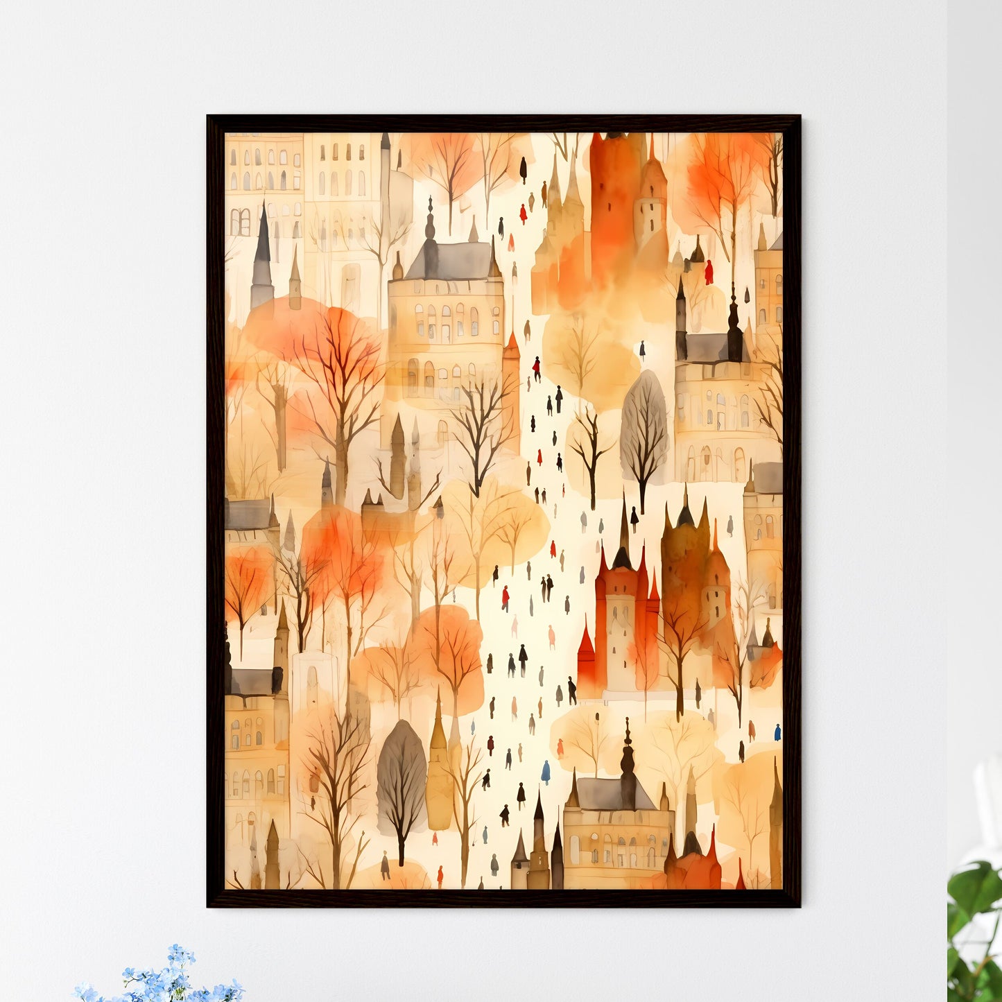 A Poster of christmas pattern background - A Watercolor Painting Of A City Framed Art