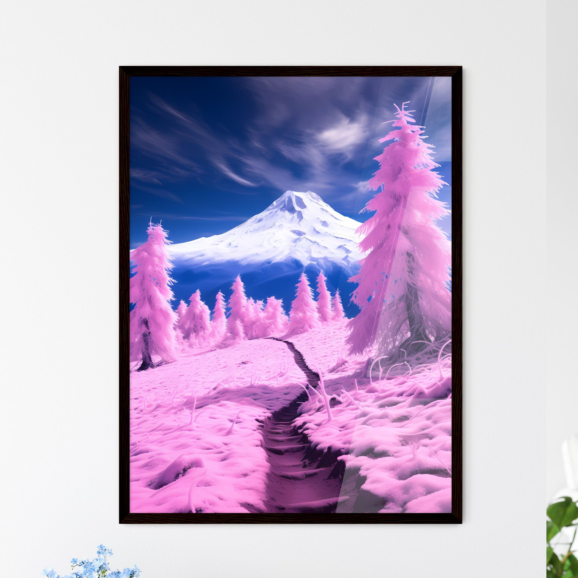 A Poster of A magnificent snow mountain - A  - Framed Art Print
