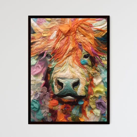 A Poster of Embroidery impasto painting highland cow - A Colorful Fabric Art Of A Cow Default Title
