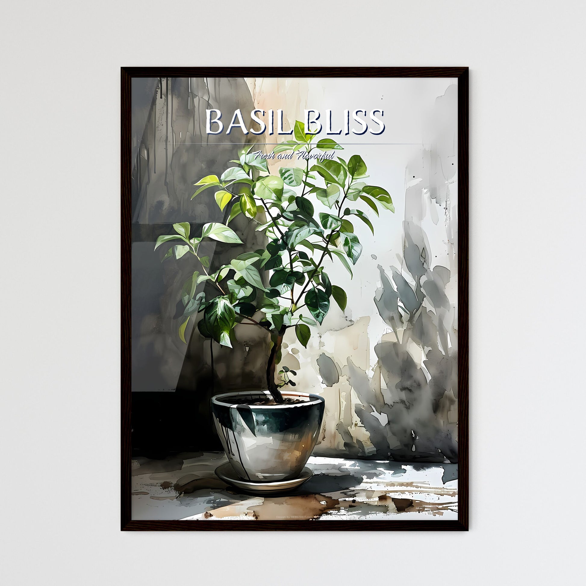 A Poster of drawing of basil plant - A Plant - Framed Art Print