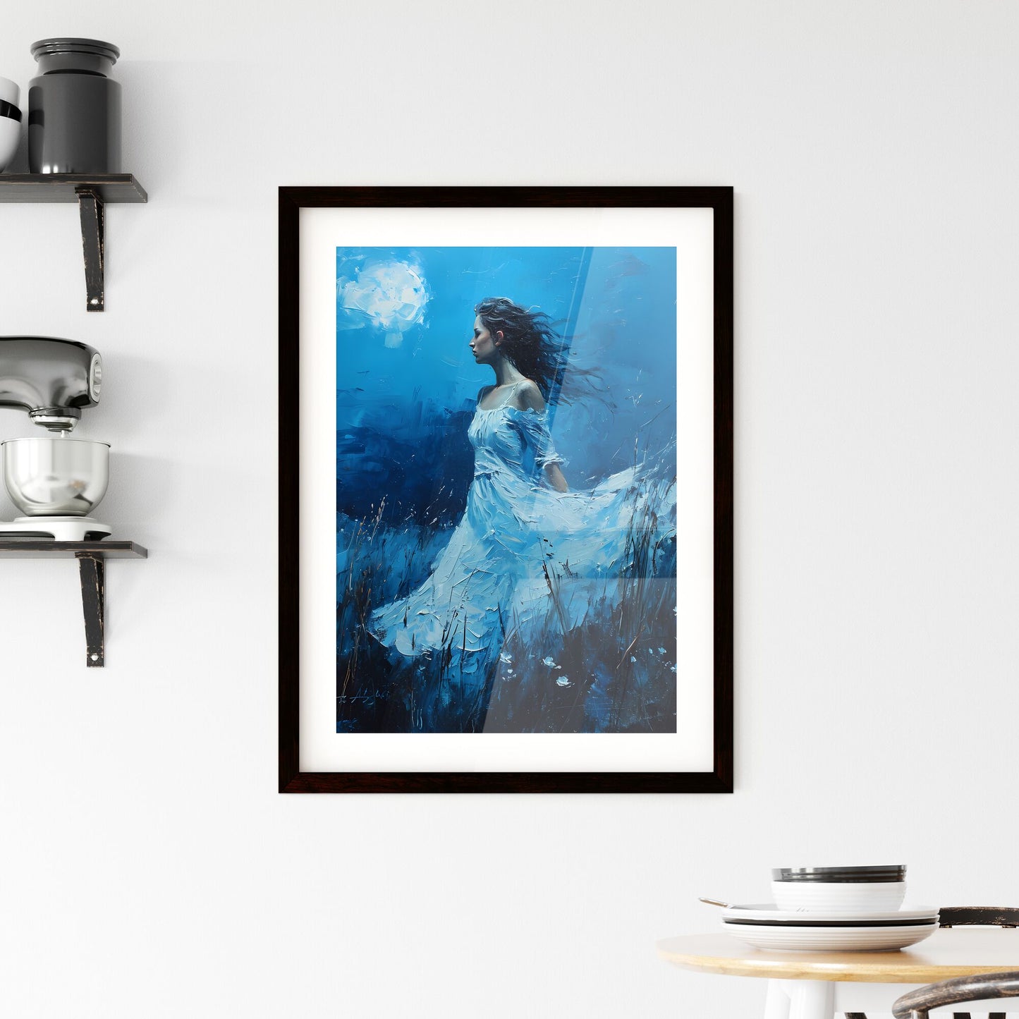 A Poster of a nocturne - A Woman In A White Dress In Water Default Title