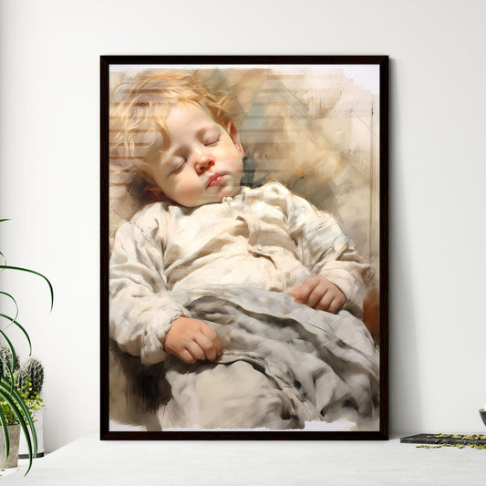 A Poster of lovely baby sleeping - A Child Sleeping In A White Robe Default Title