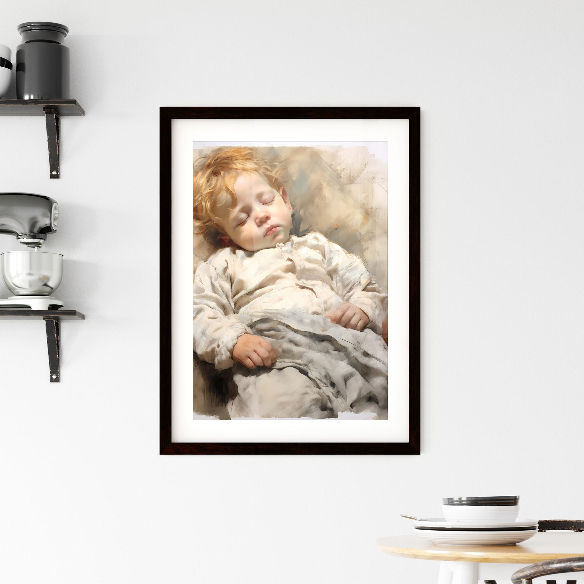 A Poster of lovely baby sleeping - A Child Sleeping In A White Robe Default Title