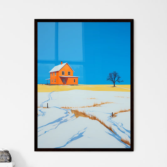 A Poster of prairie farmhouse buried in snow - A House In A Snowy Field Framed Art