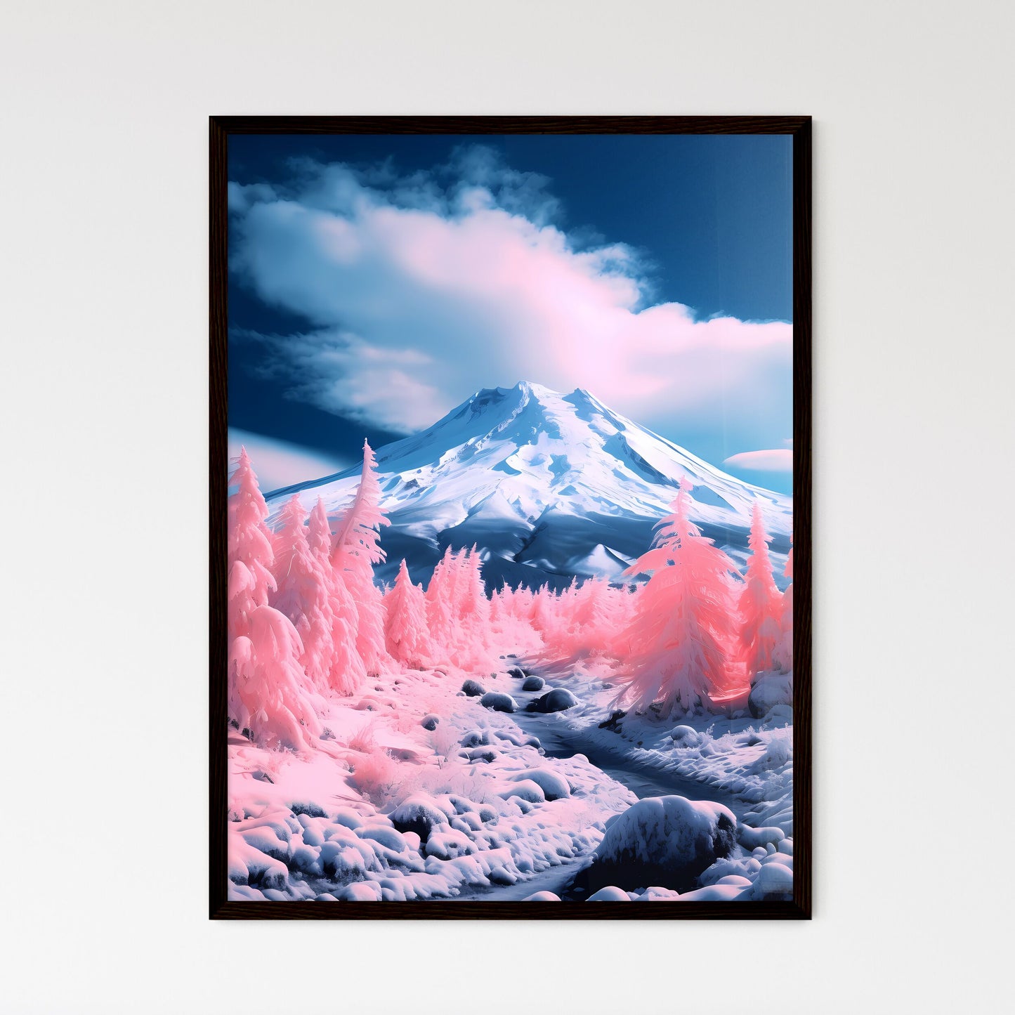 A Poster of A magnificent snow mountain - A  - Framed Art Print