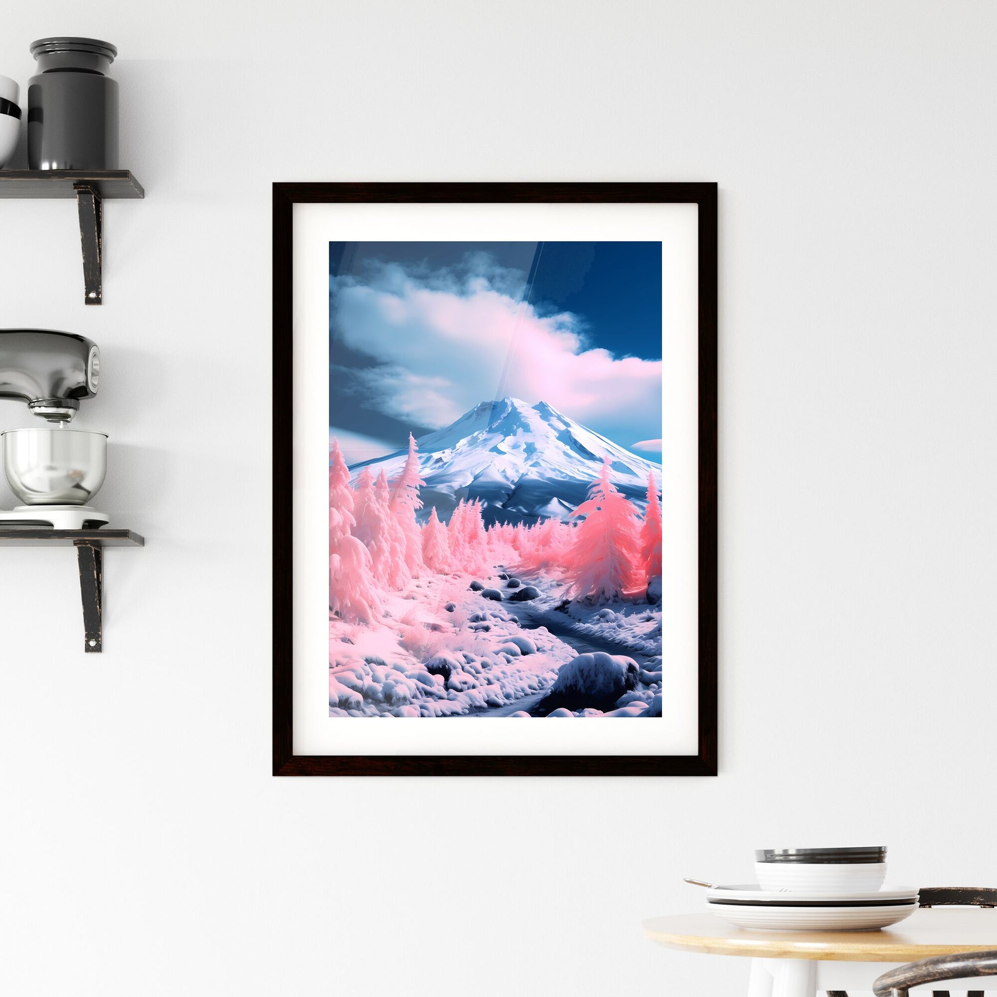 A Poster of A magnificent snow mountain - A Snowy Mountain With Trees Default Title