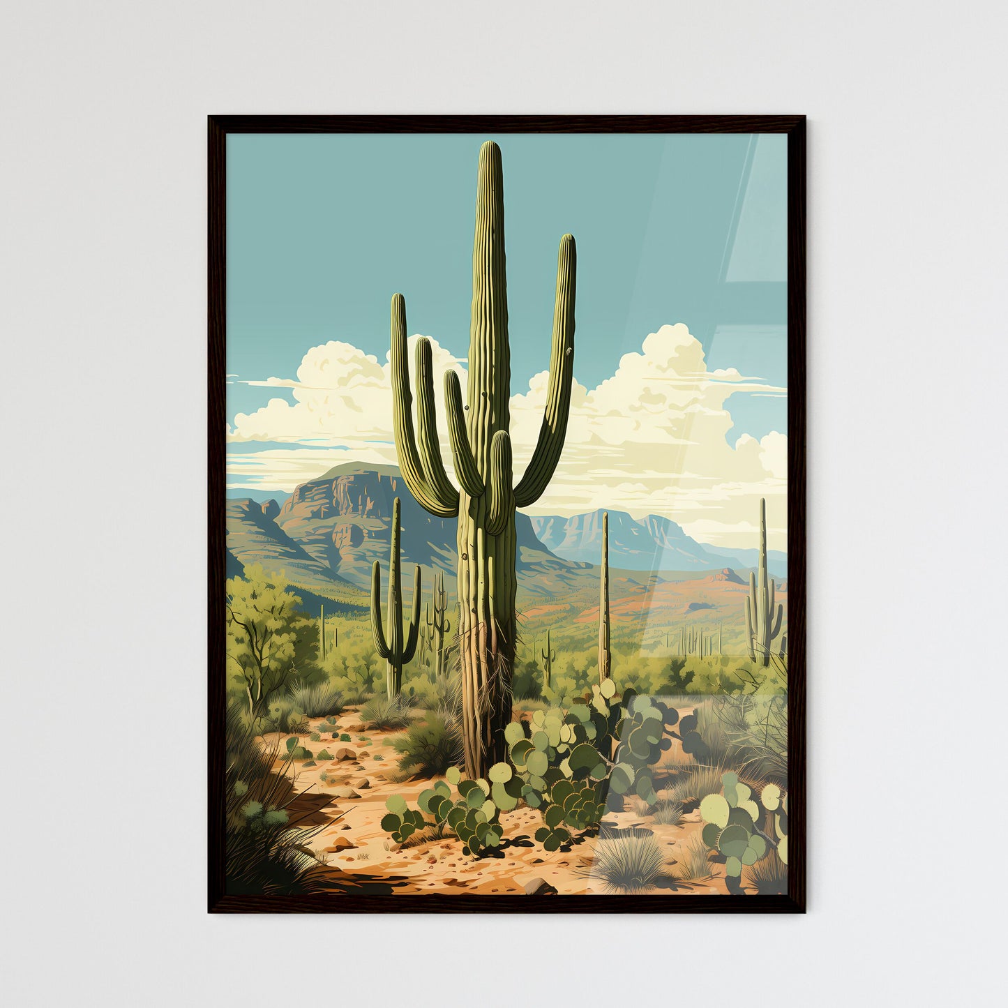 A Poster of Saguaro National Park - A Cactus - Framed Art Print