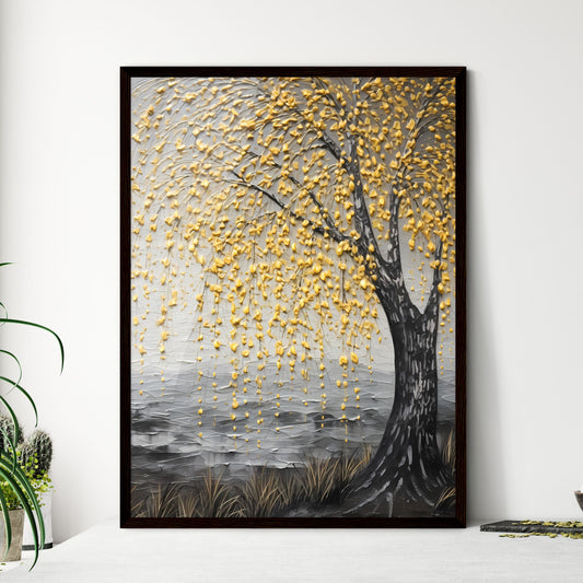 A Poster of an acrylic painting of a yellow  - Framed Art Print