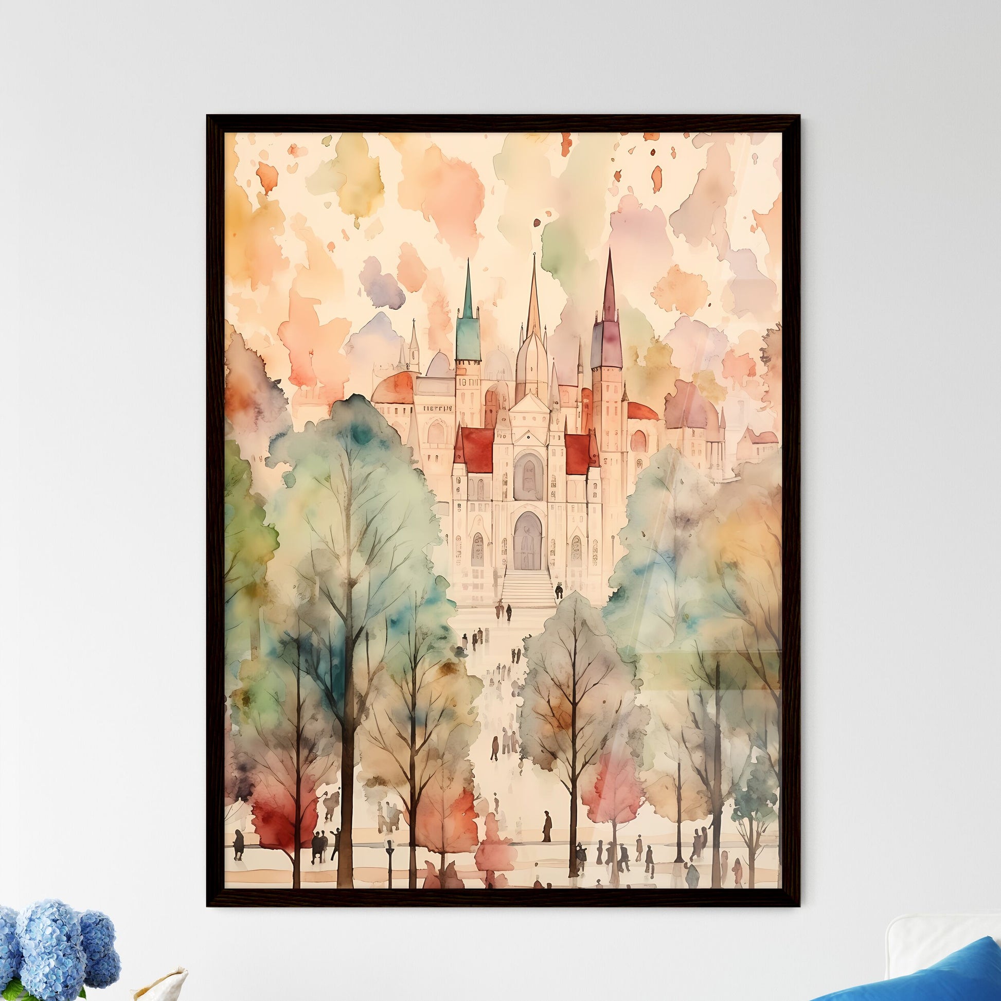 A Poster of christmas pattern background - A Watercolor Painting Of A Castle Framed Art
