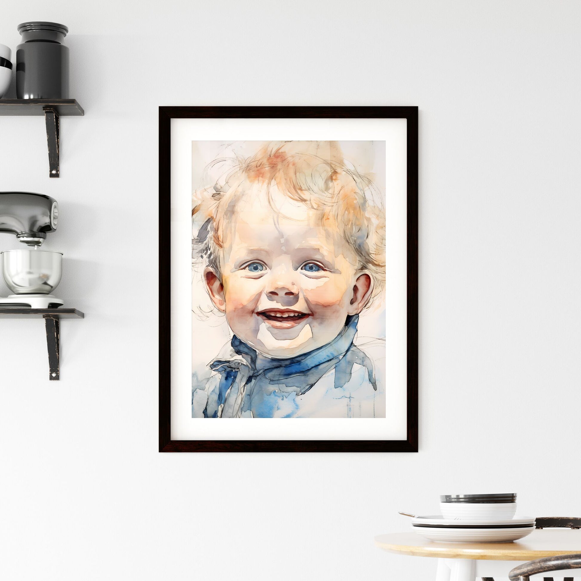 A Poster of beautiful baby with blue eyes smiling - A Watercolor Of A Baby Smiling Default Title