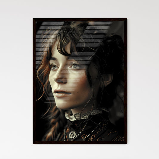 A Poster of a woman with feathers - A Woman With Freckles And Braids Looking To The Side Default Title