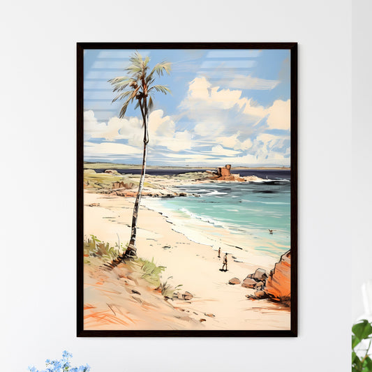 A Poster of desert tropical beach with palm  - Framed Art Print