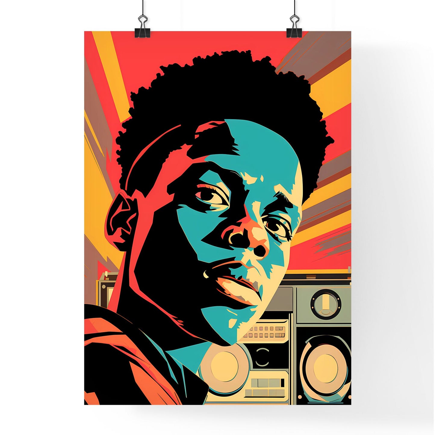 A Poster of a black teenager listening - A Man With Afro Hair And A Stereo Default Title