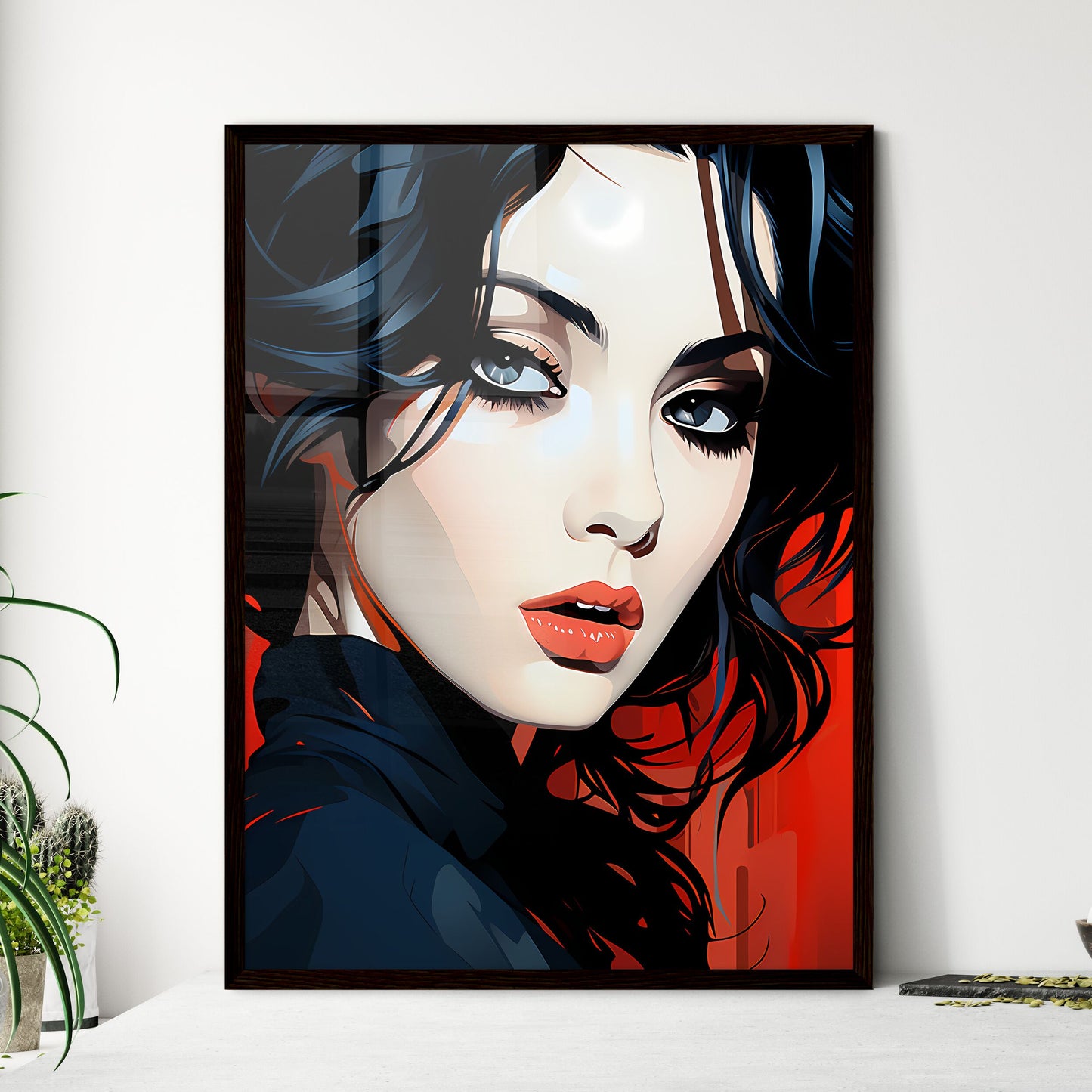 A Poster of Illustration - A Woman With Black Hair And Red Lips Default Title