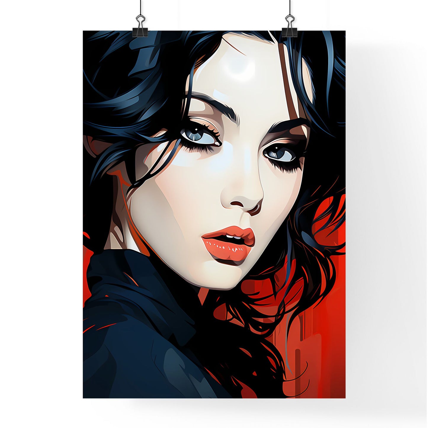 A Poster of Illustration - A Woman With Black Hair And Red Lips Default Title