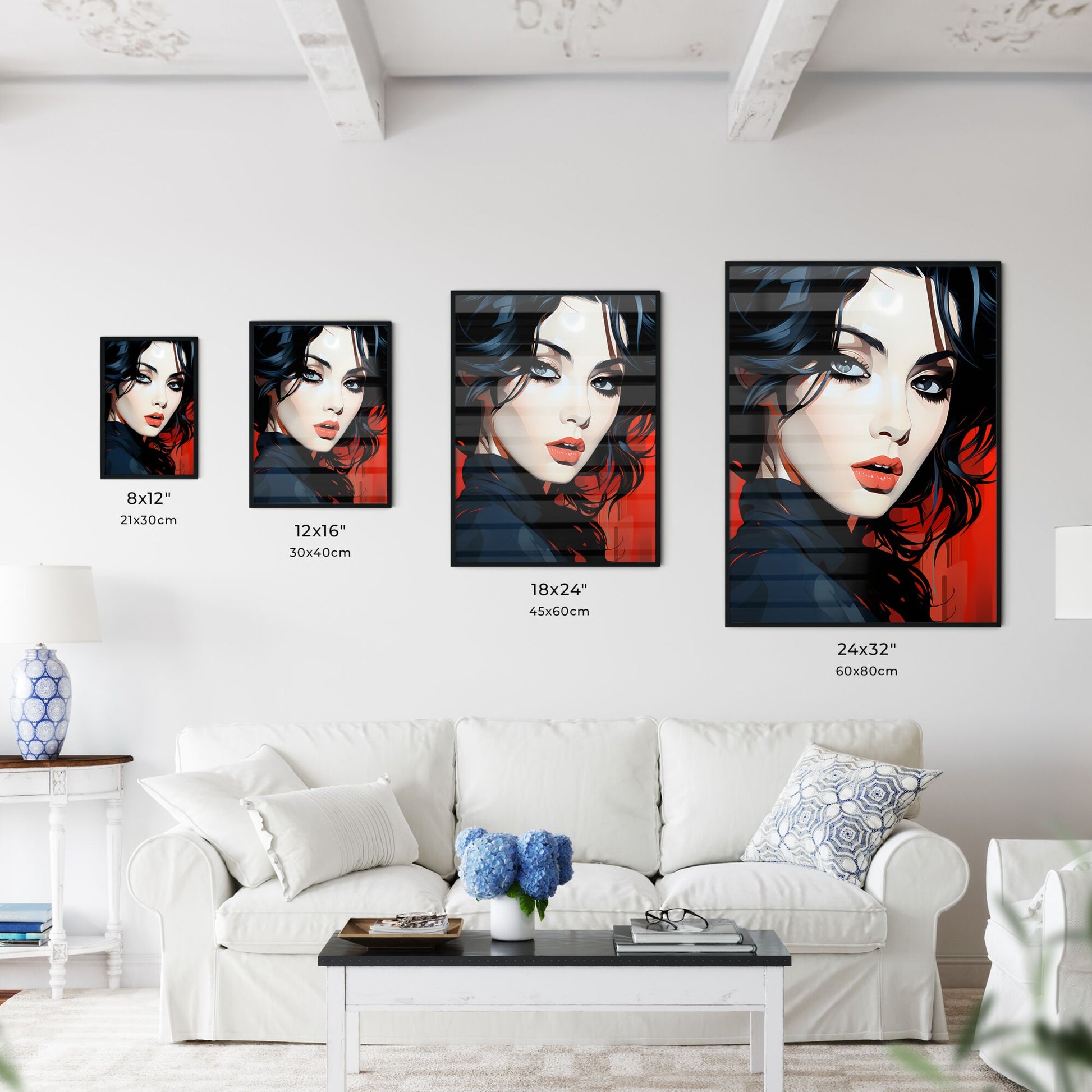 A Poster of Illustration - A Woman With Black Hair And Red Lips Default Title