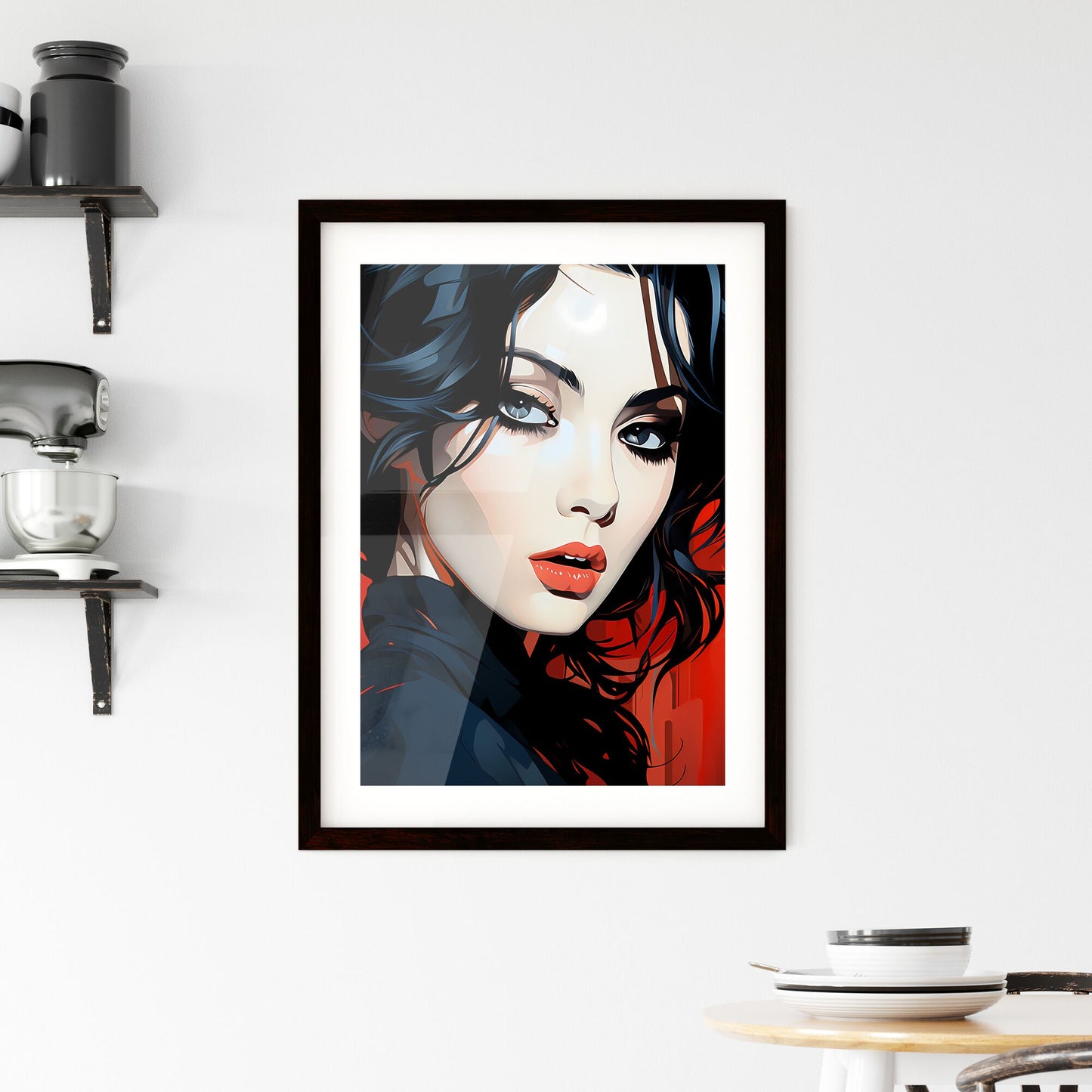 A Poster of Illustration - A Woman With Black Hair And Red Lips Default Title