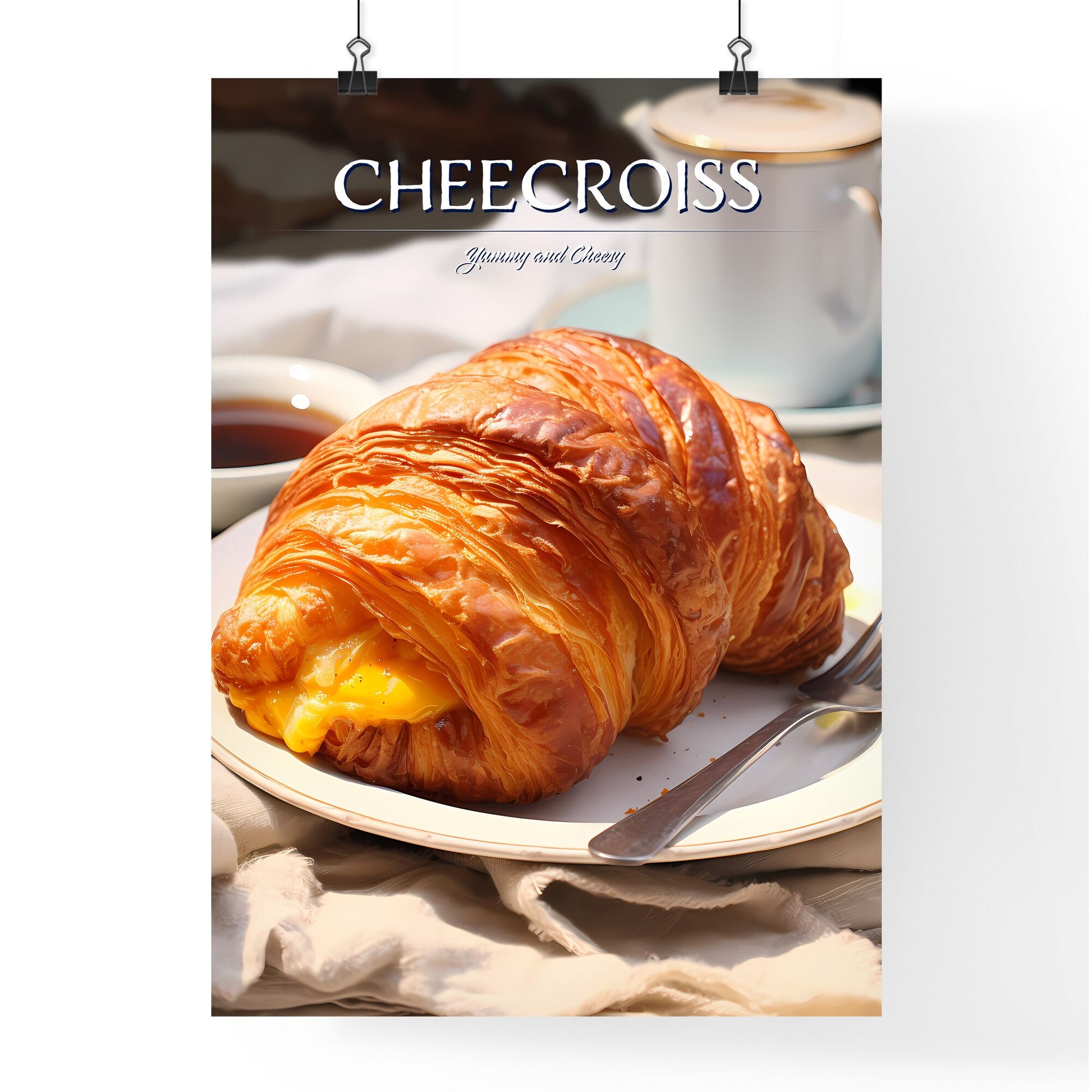 A Poster of Croissant - A Croissant With Cheese On A Plate Default Title