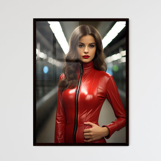 A Poster of standing on a subway - A Woman In A Red Leather Dress Default Title