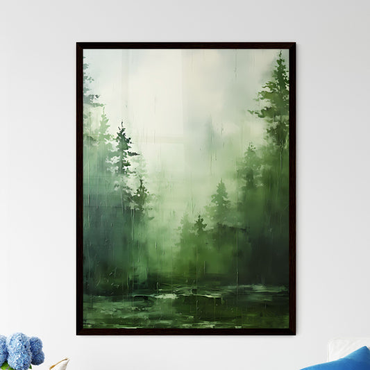 A Poster of green forest landscape oil - A W - Framed Art Print