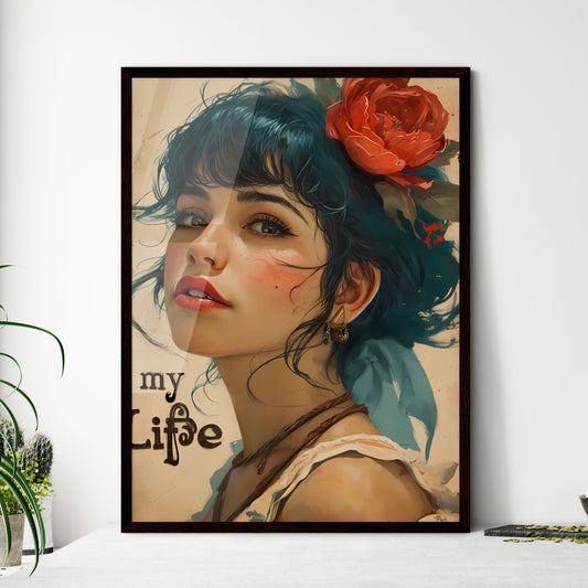 A Poster of the text myLife - A Woman With Blue Hair And A Flower In Her Hair Default Title