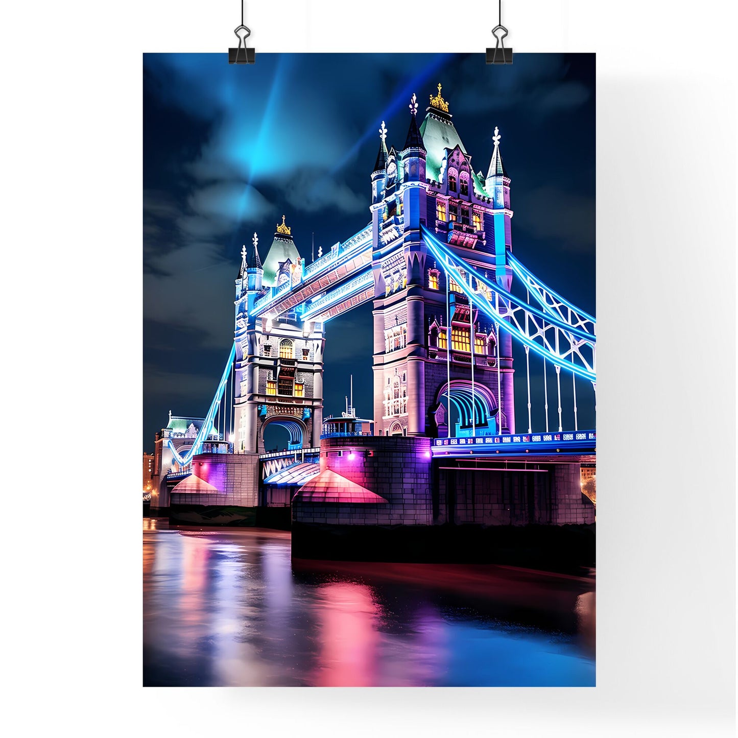 A Poster of Tower Bridge - A Bridge With Lights On It Default Title