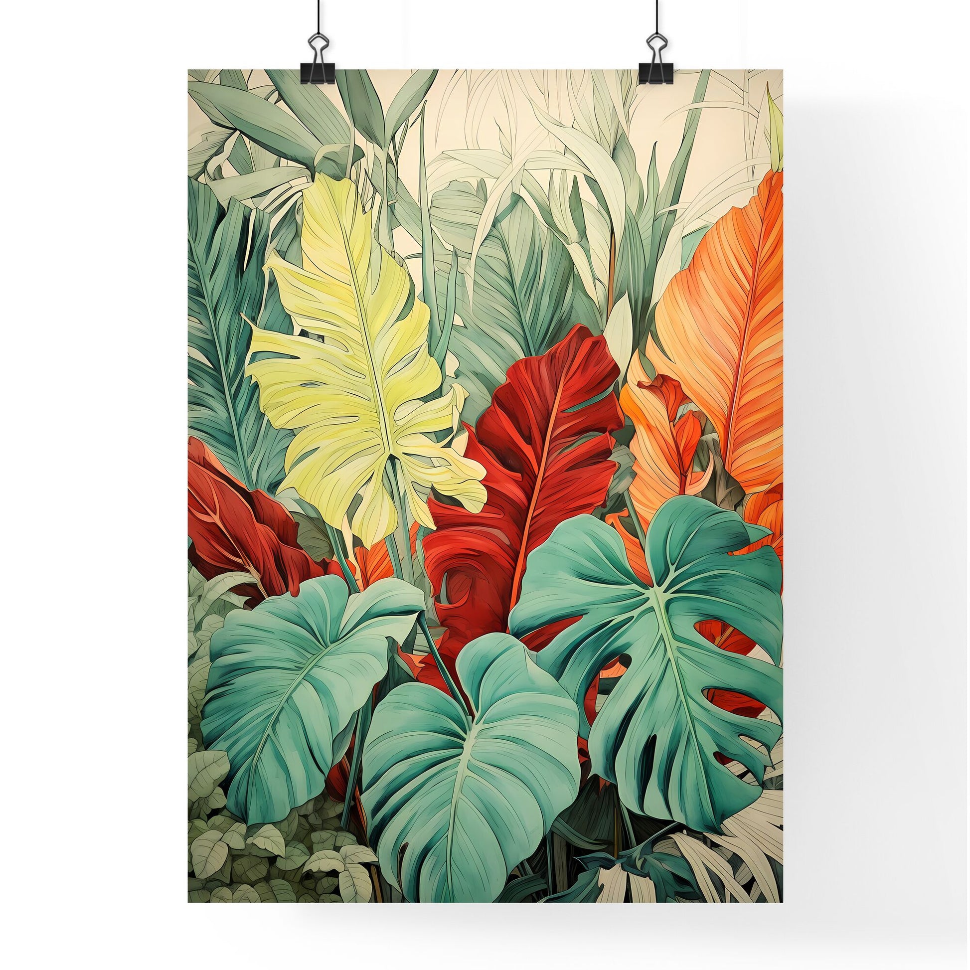 A Poster of tropical leaves - A Group Of Colorful Leaves Default Title