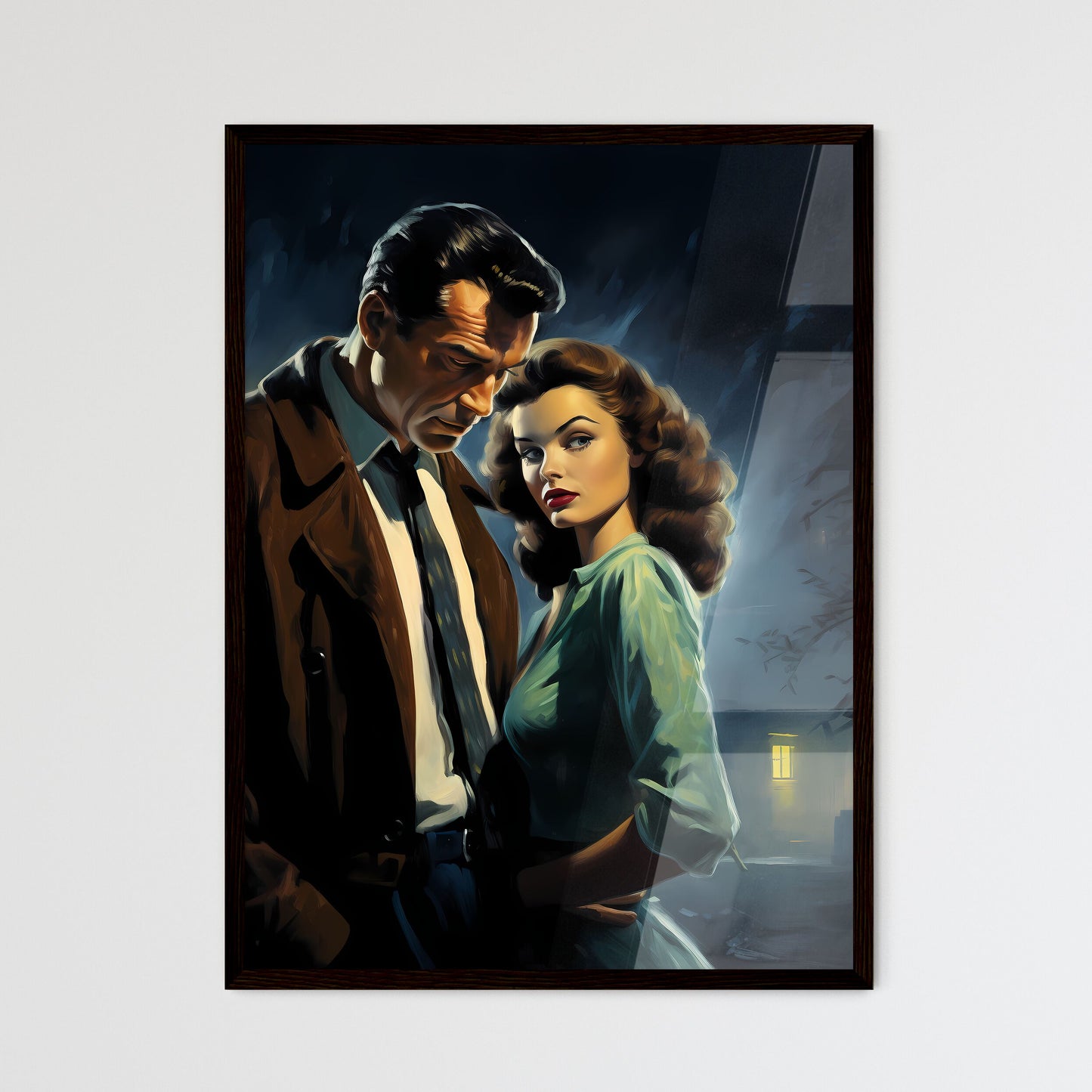A Poster of 1940s pulp-noir style - A Man An - Framed Art Print
