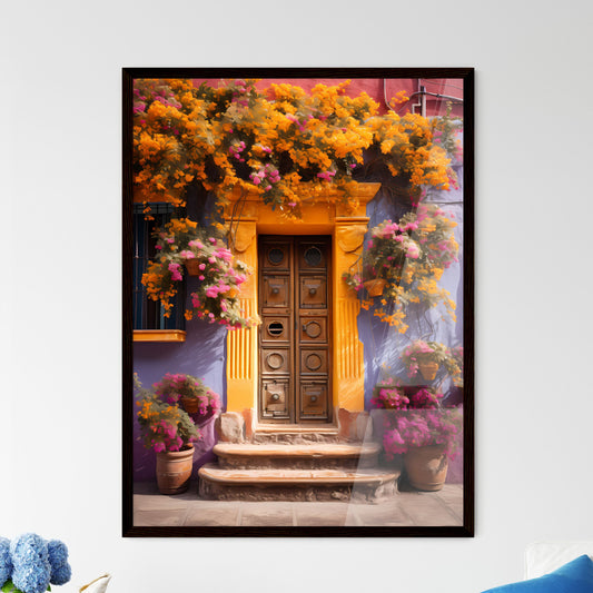 A Poster of San miguel vibrant color combinations - A Door With Flowers On It Framed Art