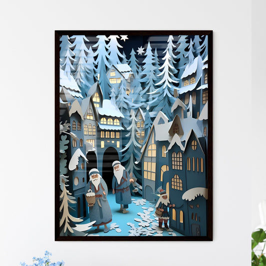 A Poster of paper art paper cut animation - A Paper Cut Out Of A Paper Village Framed Art