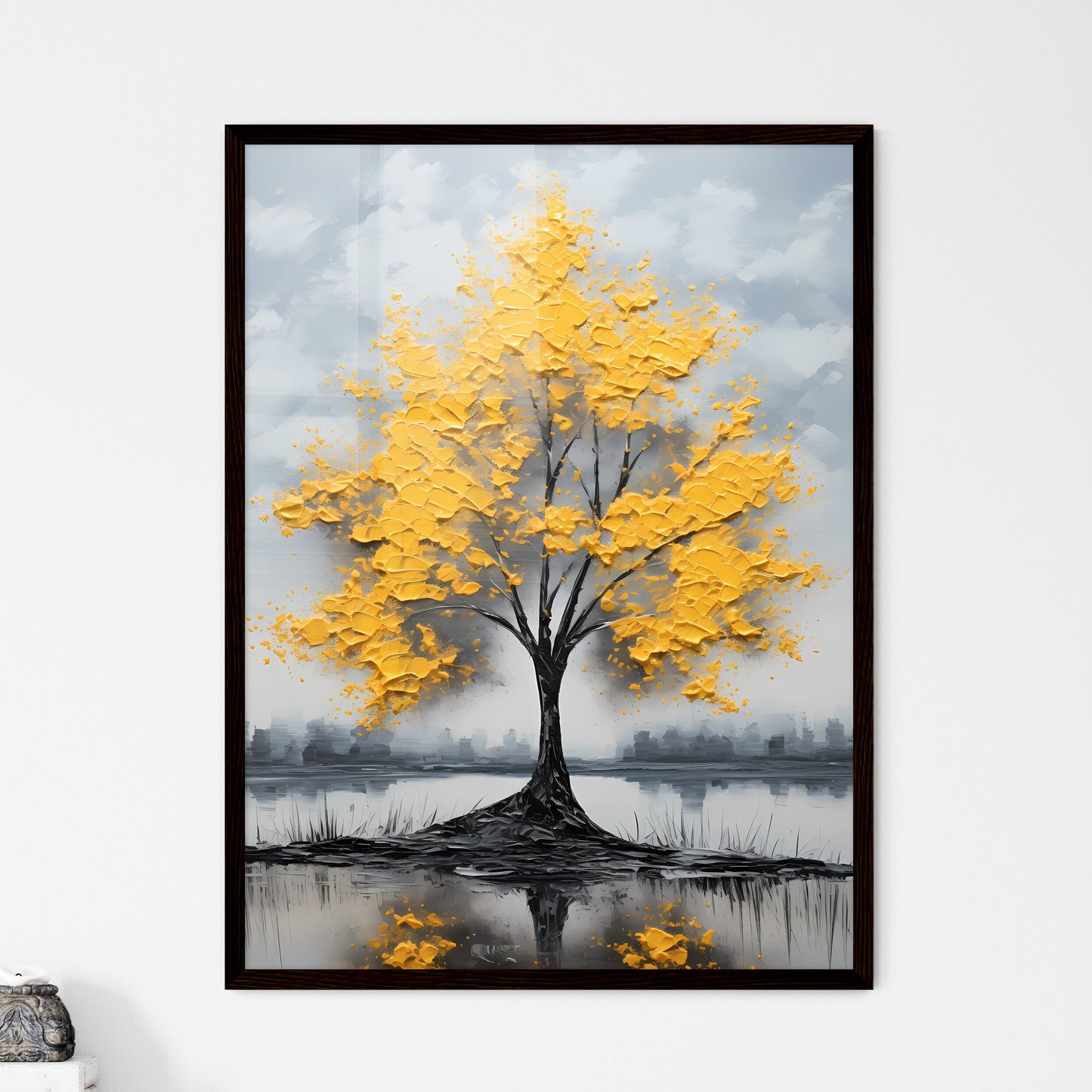 A Poster of a painting of a yellow tree - A  - Framed Art Print