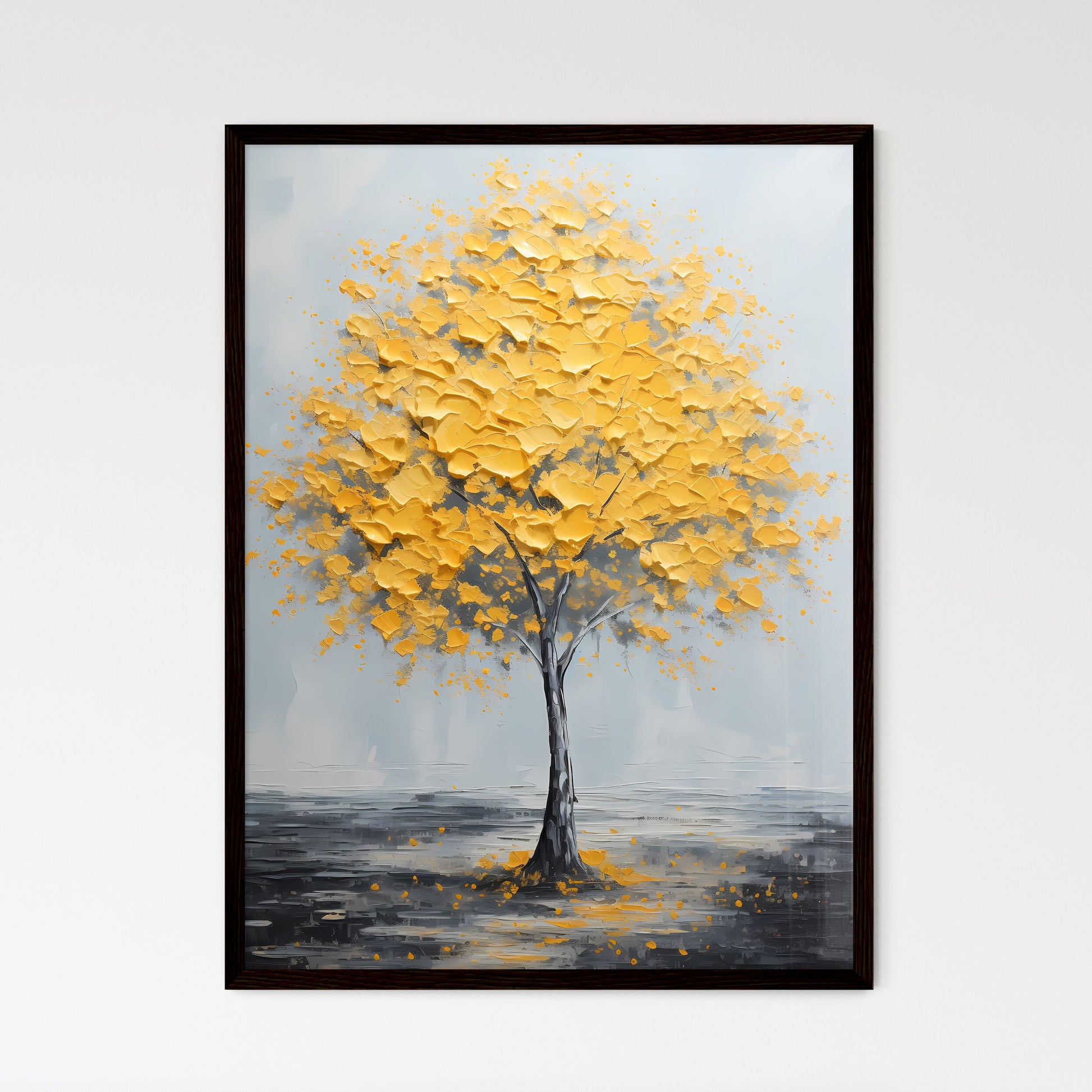 A Poster of a painting of a yellow tree - A  - Framed Art Print